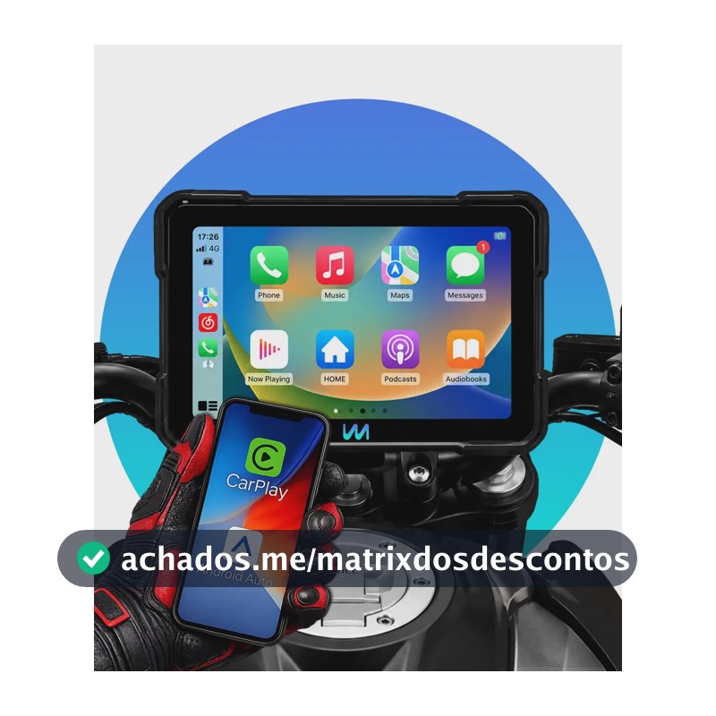 Multimídia Moto Tela Touch 5 Polegadas Carplay Android Auto Gps Bluetooth Ip68 Tela Ips Intercomunicador Sem Fio Espelhamento Waze Google Maps Resistente Á Prova D'água Anti-furto Wmix Eletrônicos