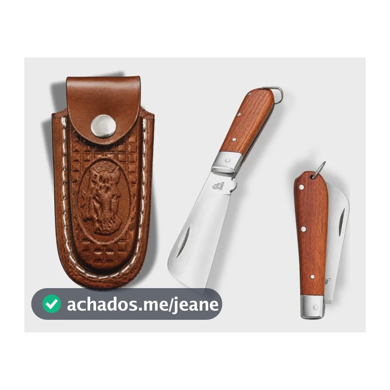 Canivete Médio Country + Bainha De Couro Marrom Claro/médio/escuro