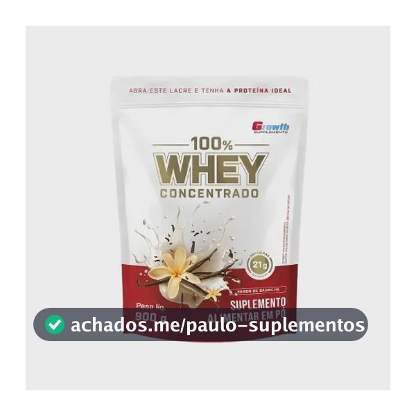 100% Whey Concentrado 900g Growth Supplements Baunilha