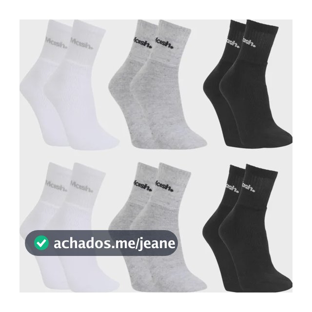 Kit 6 Pares De Meias Esportivas Mash Em Algodão Cano Médio