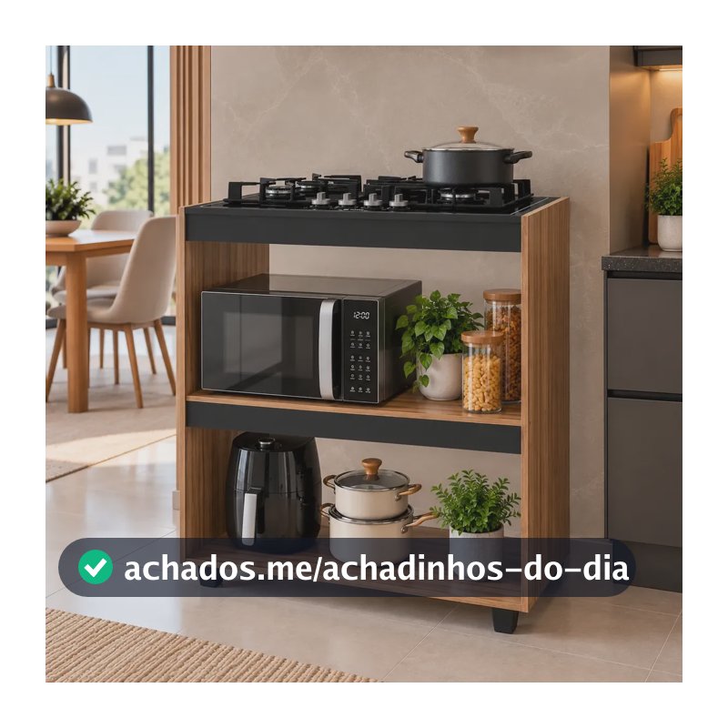 Balcão Para Cooktop 4 E 5 Bocas Compacto Com Nicho De Forno Madeira E Preto