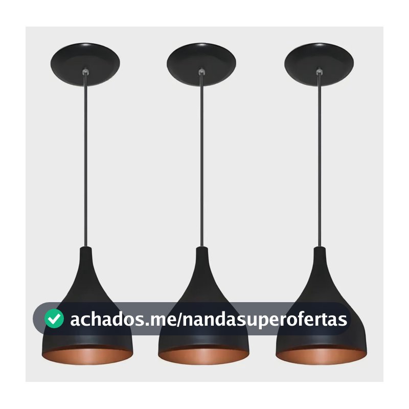 Luminária Gota Kit 3 Pendentes De Teto Imediato Cor Preto
