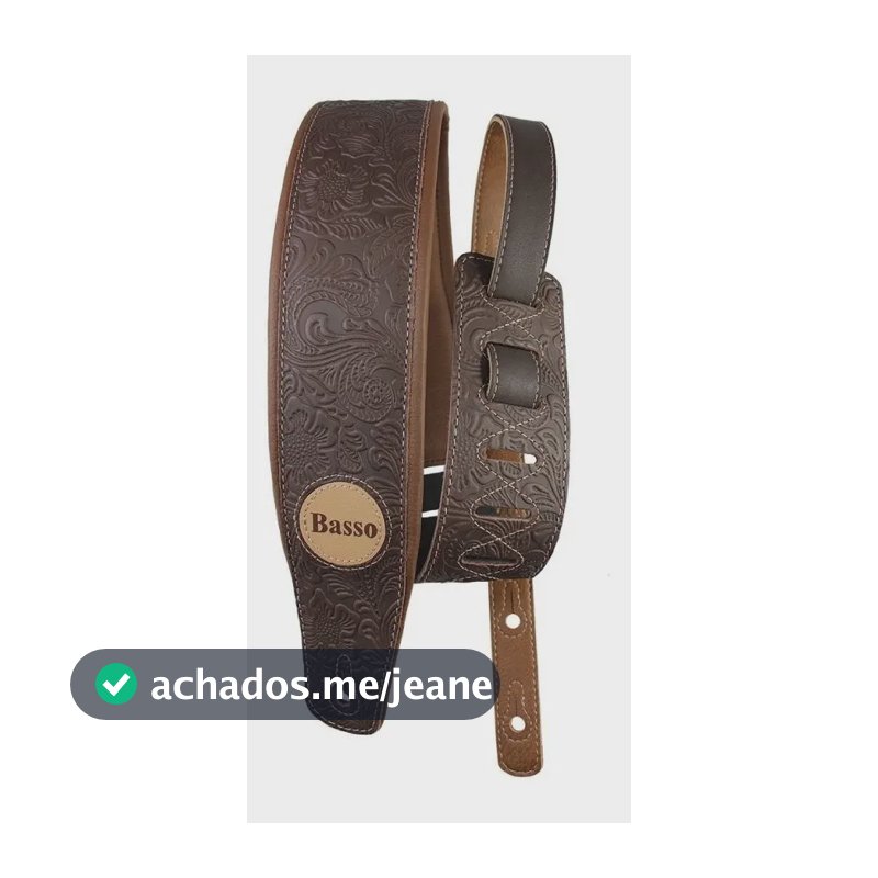 Correia Basso Couro Floral Marrom Violão Guitarra Baixo