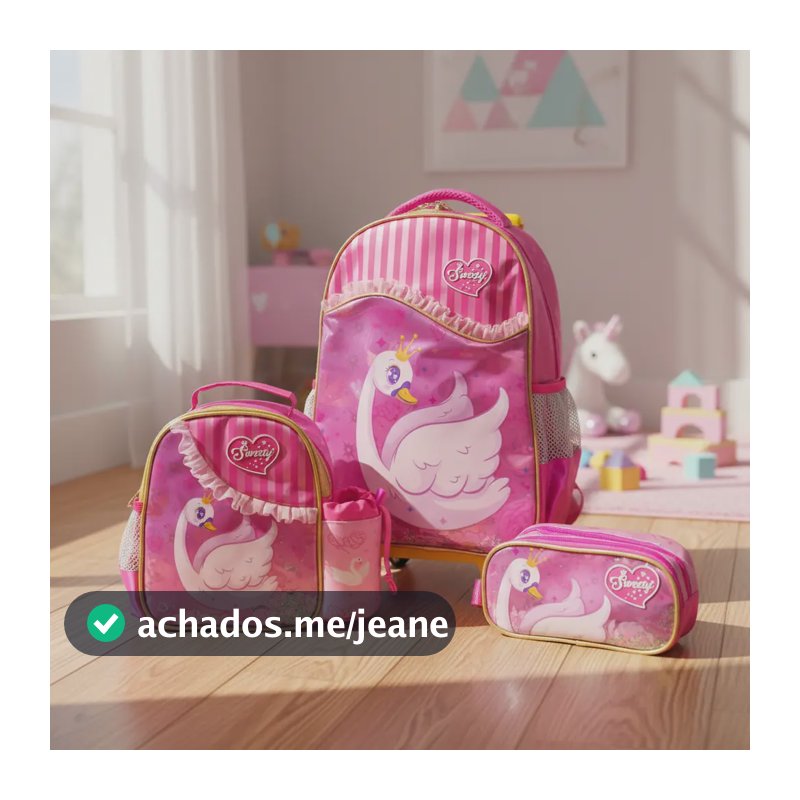 Kit Mochila Infantil Com Rodinhas + Lancheira E Estojo Rosa 3 Kit Escolar Cisne Infantil Mochila Lancheira Estojo Com Rodinhas