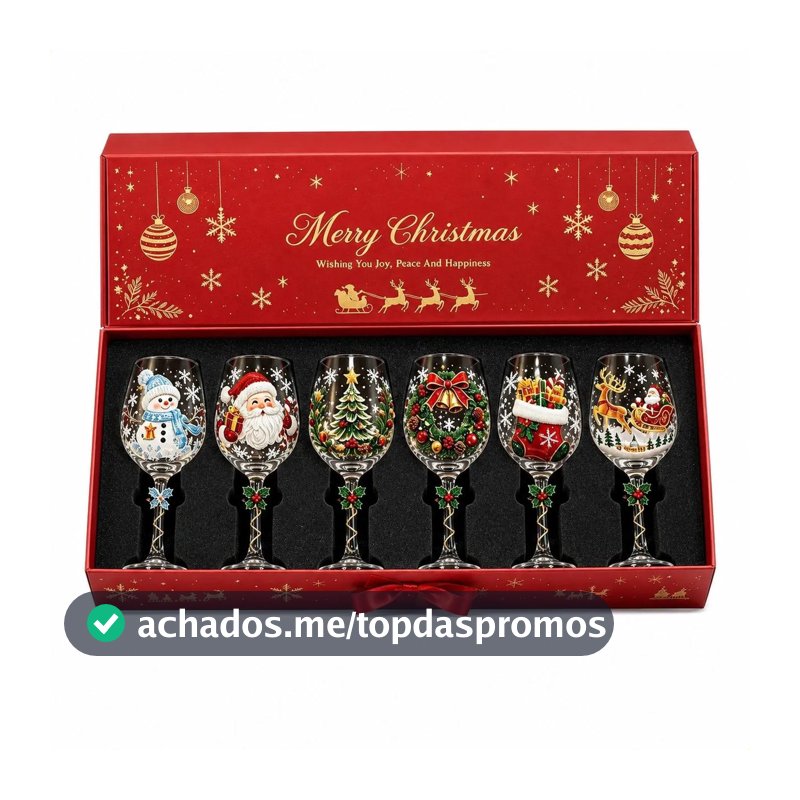 6 Copas Navidad Vidrio Arte Set Regalo