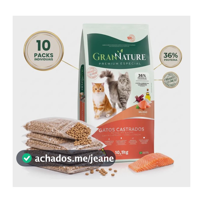 Ração Seca GranNature Premium Especial para Gatos Castrados Adultos de Salmão 10,1 kg