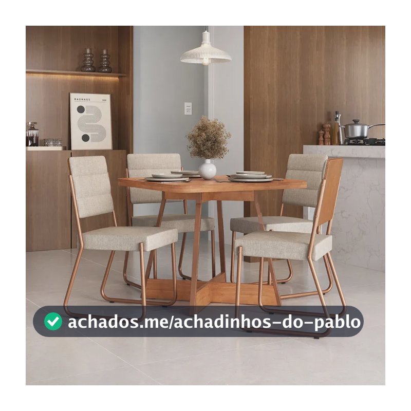 Conjunto Sala Jantar 4 Cadeiras Charlotte Carraro Nogal Rose