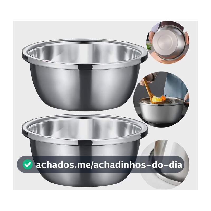 Bowl Tigela Larga 30cm Inox Ke Home Kit 2 Aço Inoxidável Prateado