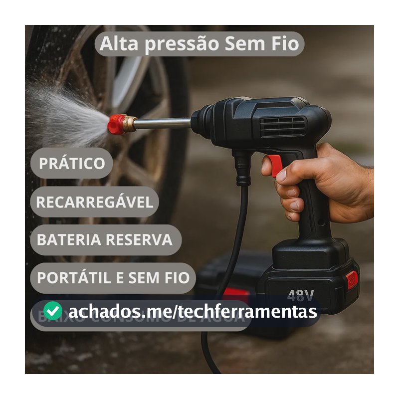Lav Jat Portátil Alta Pressão 2 Baterias Recarregáveis 48v Sem Fio Maleta Preto 50 Hz X 60 Hz