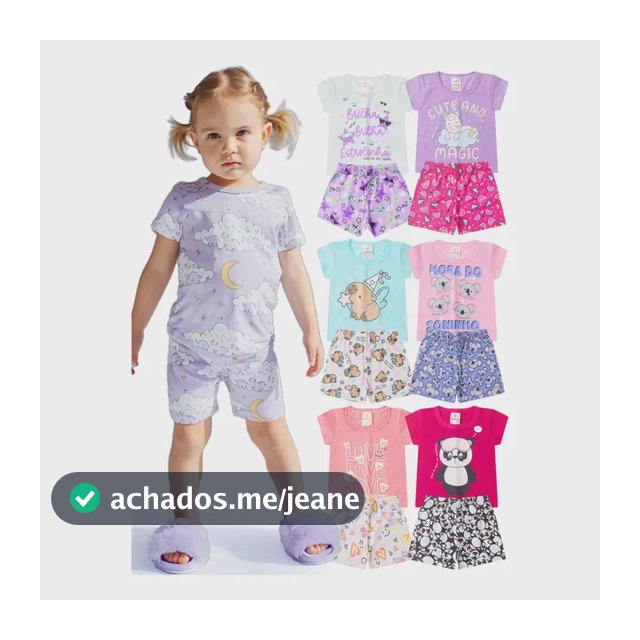 Kit 6 Peças Menina Pijama Brilha No Escuro Infantil Verão