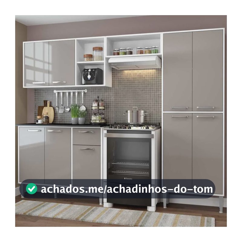 Armário de Cozinha Compacta Xangai Multimóveis VM2840 Branco/Lacca Fumê