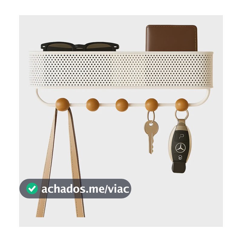 Chaveiro De Parede com Cesto e 5 ganchos Lumai Porta Chave Com Dupla Instalação Cabideiro Cor Branco Suporte Chaves Cabide de Parede para Hall Sala Escritorio Quarto Pendurar Pendurador