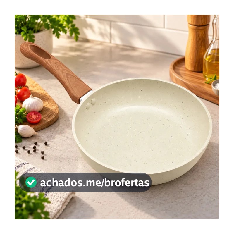 Frigideira Cerâmica Antiaderente Fogão Cooktop Indução Gás Bege 20cm