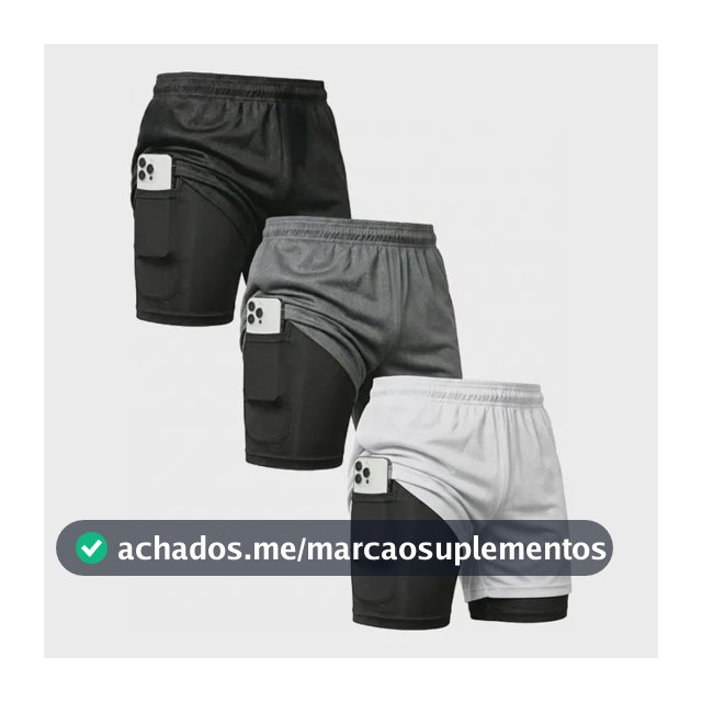 Kit 3 Shorts 2 Em 1 Duplo Bolso Para Academia Treino Corrida