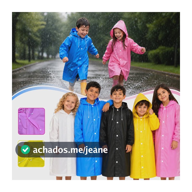 Capa De Chuva Infantil Com Capuz Impermeável Colorida Pvc Azul