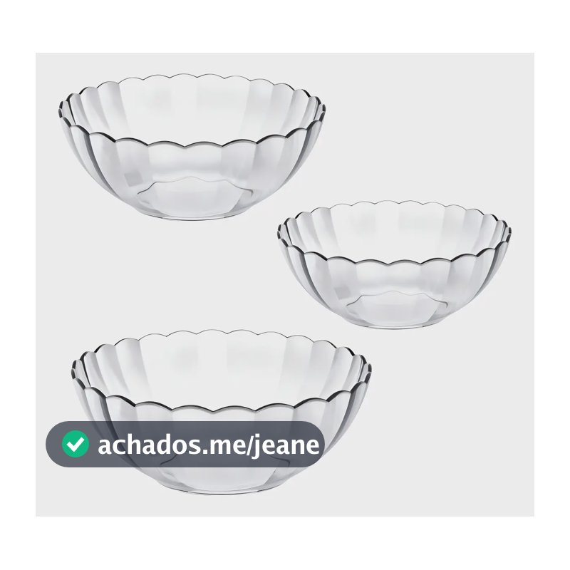 Kit 3 Tigela Vasilha Saladeira Bowl Vidro 2l Marinex Micro Cor trasnparente