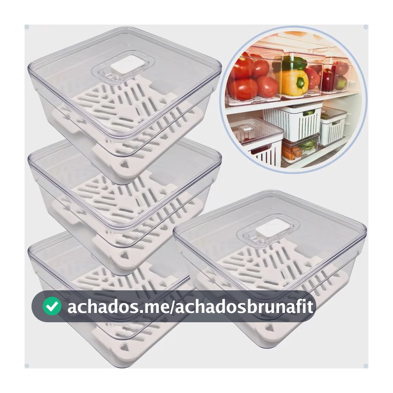 Kit 4 Organizador De Geladeira 1,4l Acrílico Frutas Verduras Cor Transparente