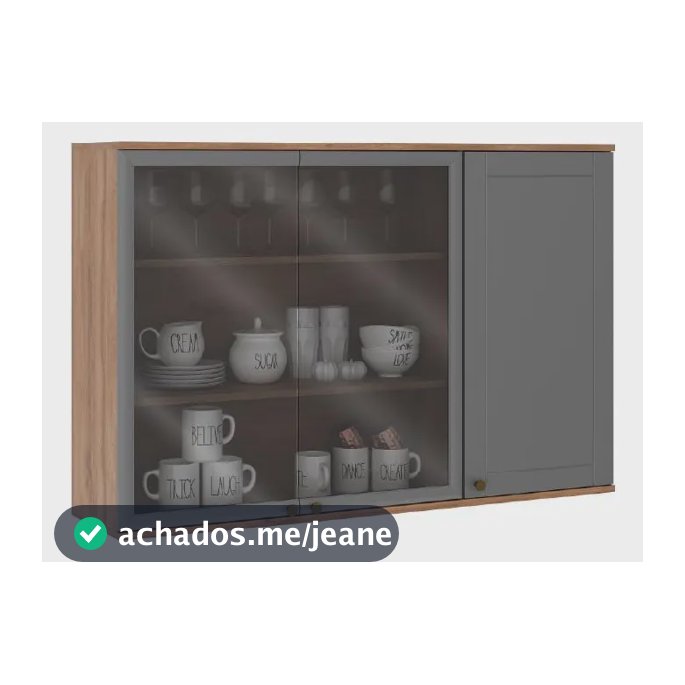 Armário Aéreo Milla Portas Vidro E Nog/cinza 120cm Carraro