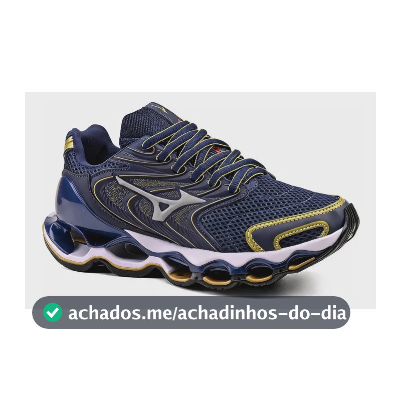 Tênis Masculino Mizuno 12s Caminhada Macio Wave Oferta Marinho/dourado 41 Br