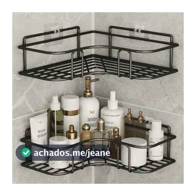 Kit 2 Suporte Porta Shampoo Sabonete De Canto Banheiro Adesi Preto