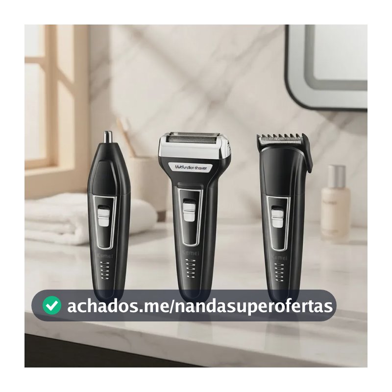 Máquina de Cortar Cabelo 3 em 1 Aparador de Pelos Nariz e Orelhas Kemei KM-6558