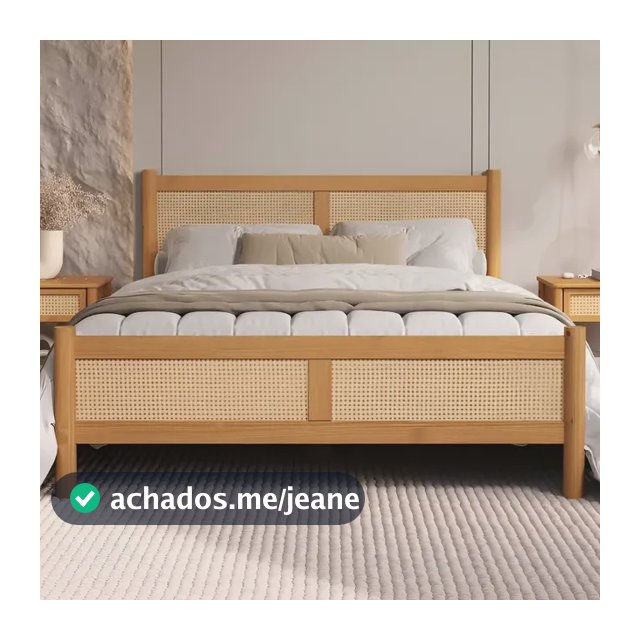 Cama Casal Padrão 140 X 190 Cm De Palhinha Madeira Cefira - Freijó