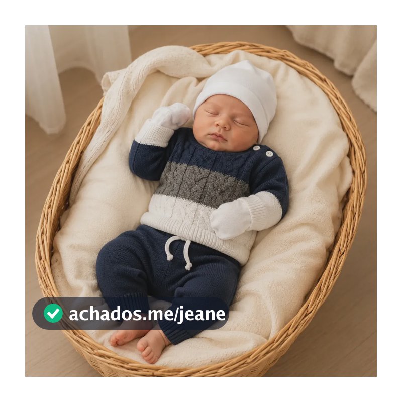 Kit Saida Maternidade Bebê Tricot Menino Masculino Luxo Cor Azul-marinho Tamanho Rn - Recem Nascido - 0 A 1 Mês