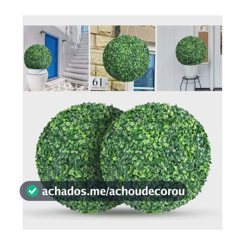 Kit 2 Bolas De Grama Buchinho 28cm Artificial Topiária Verde