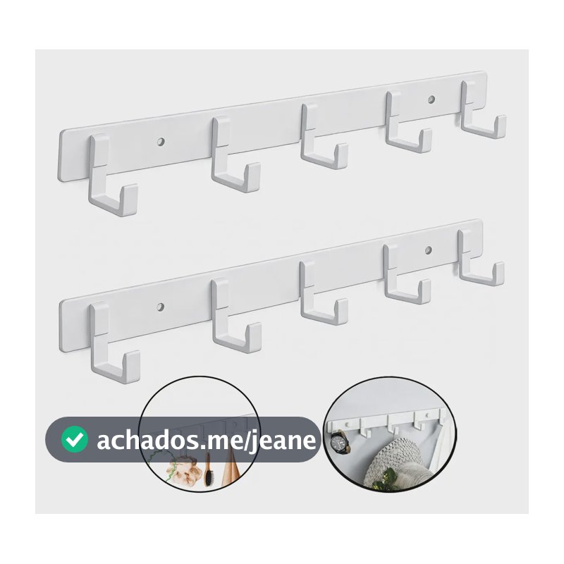 Kit 2 Cabideiro Cabide De Parede Suporte 5 Ganchos Closet Branco