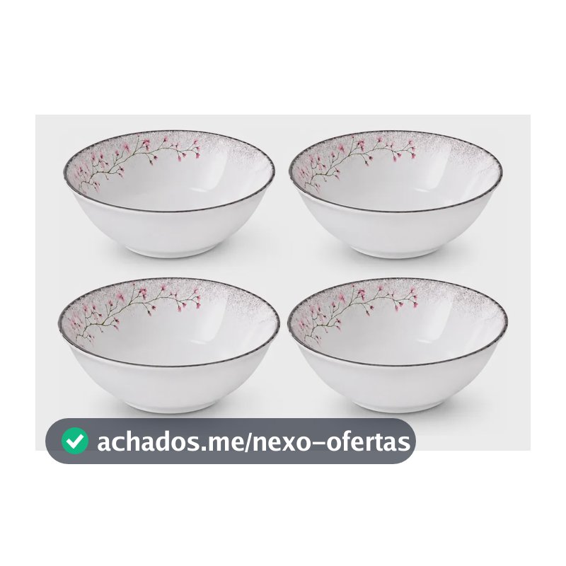 Jogo 4 Tigelas Bowls Floralis 18cm Porcelana Tramontina Branco/florido