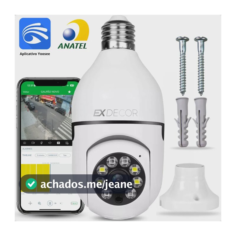 Câmera de Segurança Ex Decor Lâmpada IP Wi-Fi 360º Visão Noturna App Yoosee