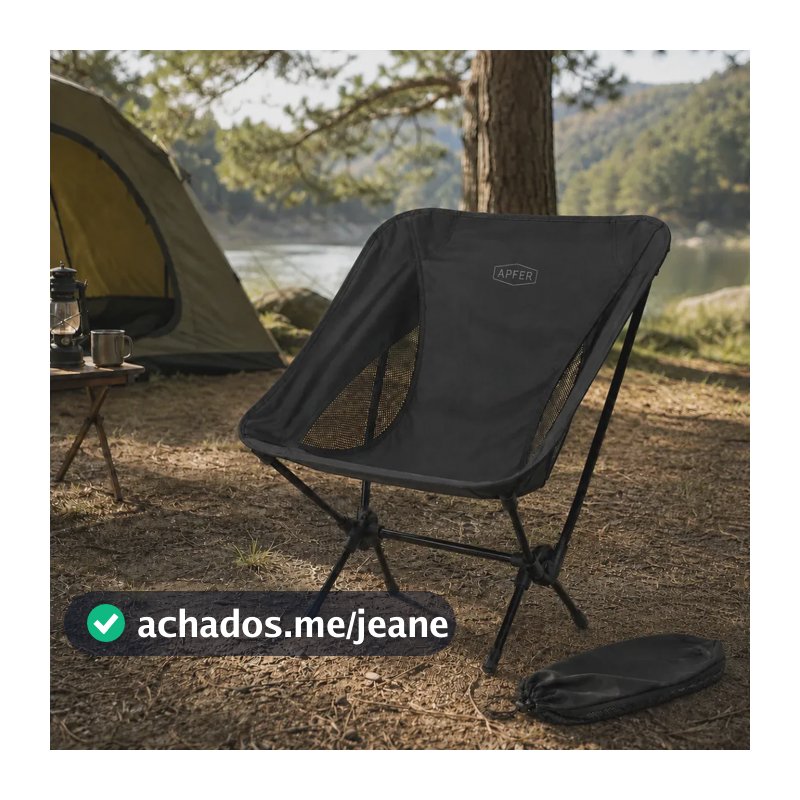 Cadeira Camping Dobrável Portátil Compacta para Pescar, Praia, Trilha, Viagens, Acampamento, Varanda, Parques e Lazer Suporta até 100kg - APFER (PRETA)
