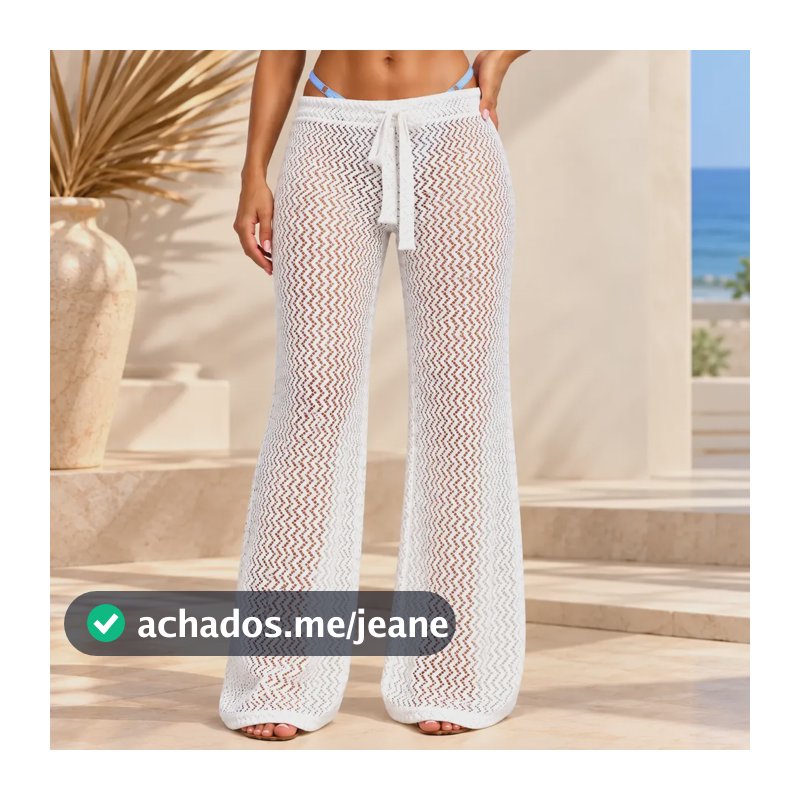 Calça Saida De Praia Transparente Arrastão Onda Verão Branca Onda P M G