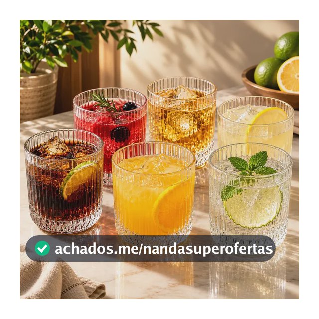 Jogo 6 Copos Baixos Canelado Sleek Graffiato 270ml Drinks Transparente