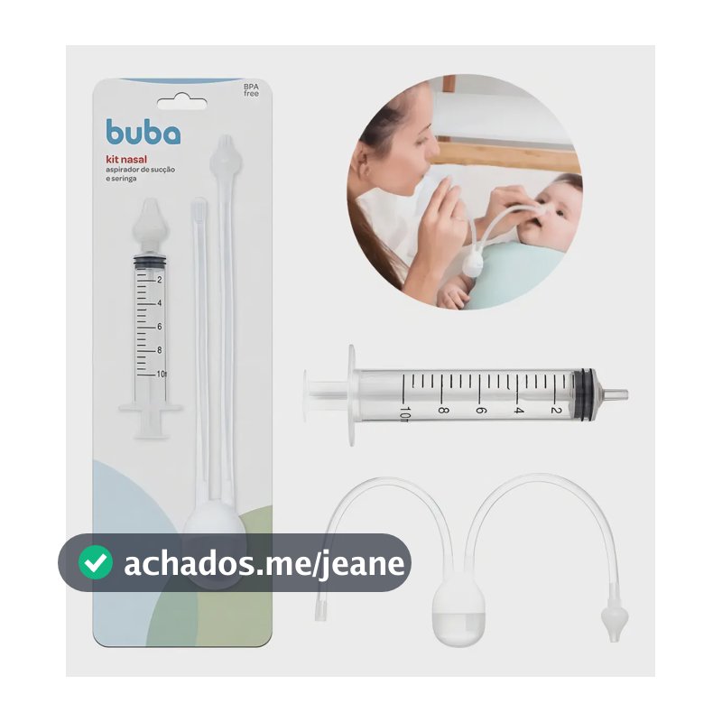 Kit Aspirador Nasal Manual Buba com Seringa e Filtro Sem BPA
