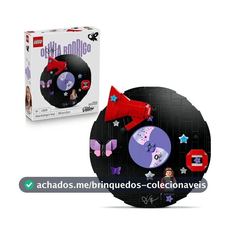 LEGO Editions Vinil da Olivia Rodrigo 43028; Conjunto de construção vinil decorativo para quarto infantil com minifigura da Olivia Rodrigo com suporte para pendurar; Presente Dia das crianças; 10+