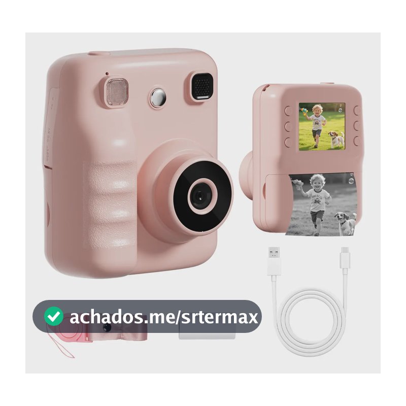 Câmera Instantânea Inova Cases Digital Polaroid Rosa para Crianças com Impressão Térmica