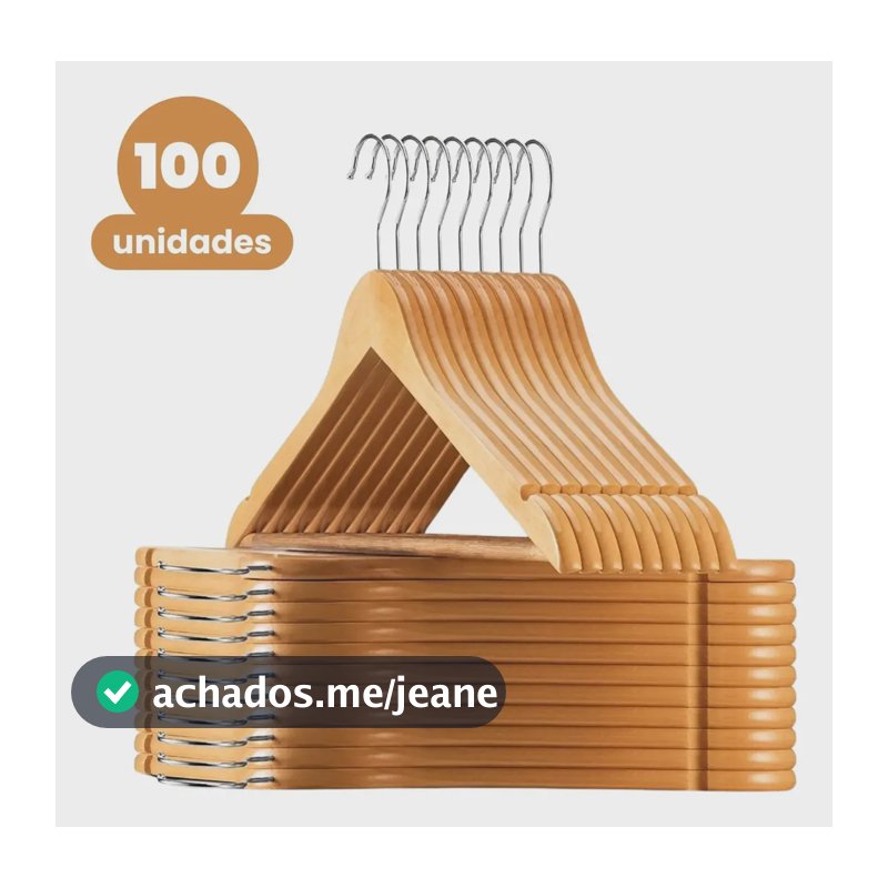 Kit Cabide De Madeira De Roupa Calça Adulto 100 Unidades Marfim