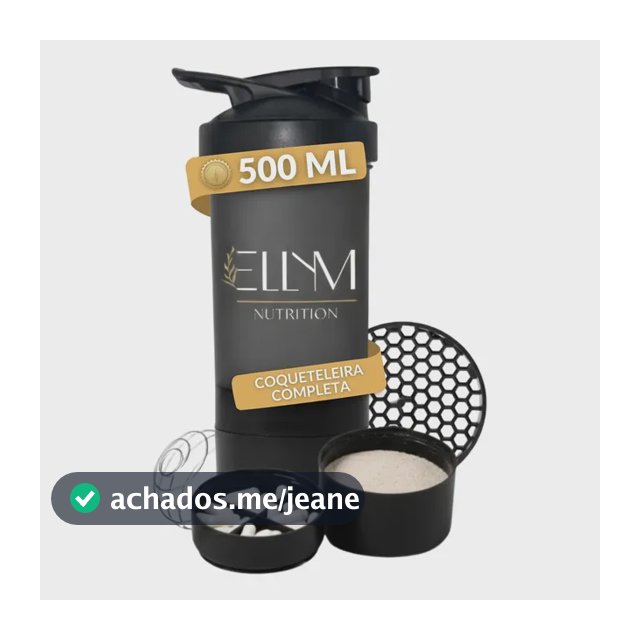 Coqueteleira Shaker Academia 500ml Compartimentos Suplementos Porta Capsula Comprimido Pó Whey Fit Shakeira Divisória Mola Misturador Com Filtro Copo Cor Preta Premium Ellym Nutrition