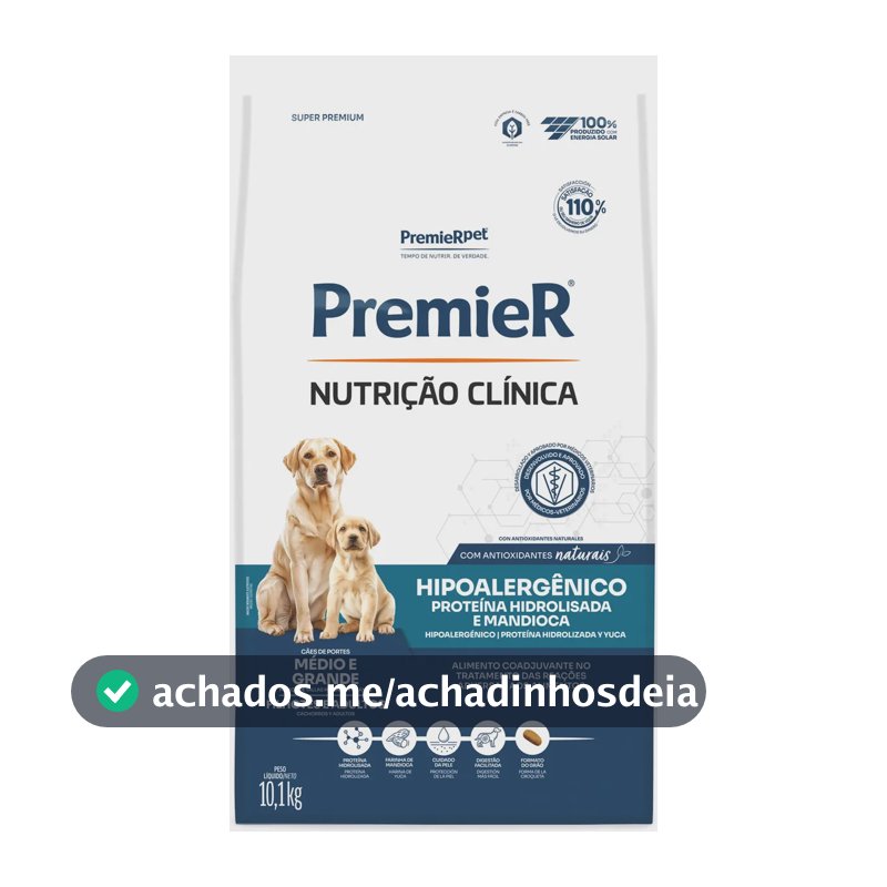 Ração Premier Hipoalergênica Cães Médios/Grandes Sabor Mandioca 10.1 kg