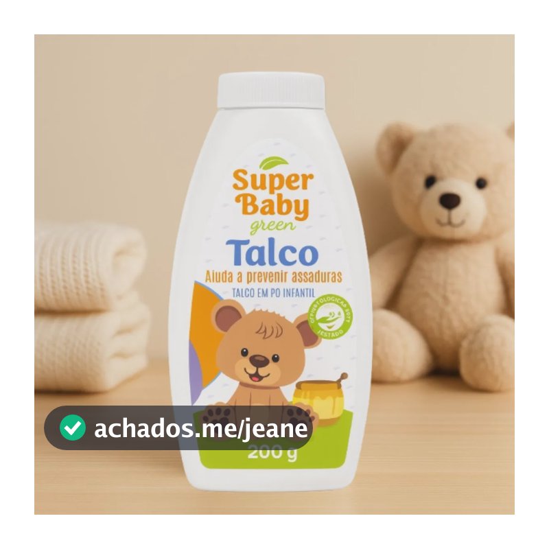 Talco BEEBIZZ SUPER BABY GREEN Dermocalmante em frasco 200 g Talco Infantil para Bebê Higiene Cuidados com a Pele e Uso Diário