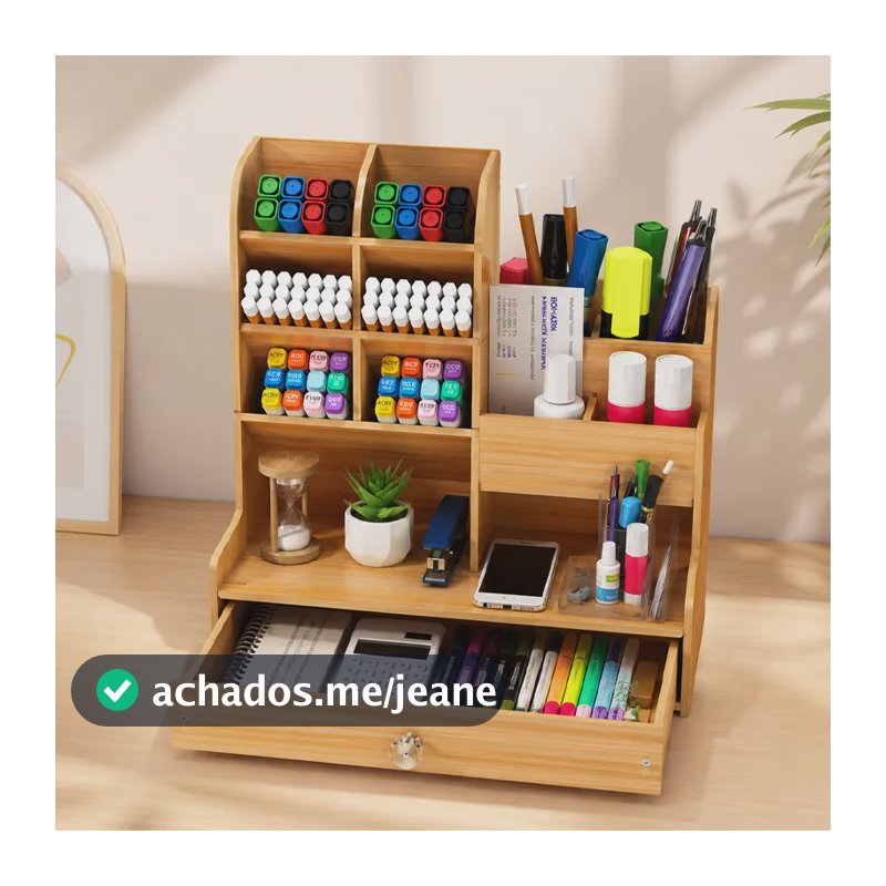 Organizador De Mesa Multiuso Com Gaveta E Porta-canetas