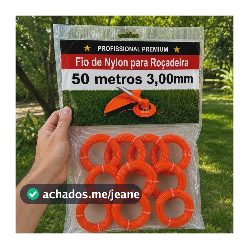 Fio Nylon 3mm Quadrado 50m 10 Rolos Roçadeira Cortador Grama Laranja