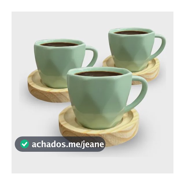 Jogo 6 Xicara Porcelana Café Cha Cristal Com Pires Madeira Caneca Verde Cristal