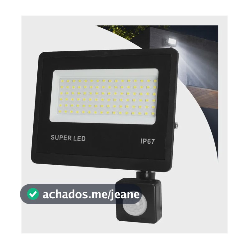 Refletor Led 400w Com Sensor De Presença Bivolt Ip67 Externa 127-220v Preto Branco-frio