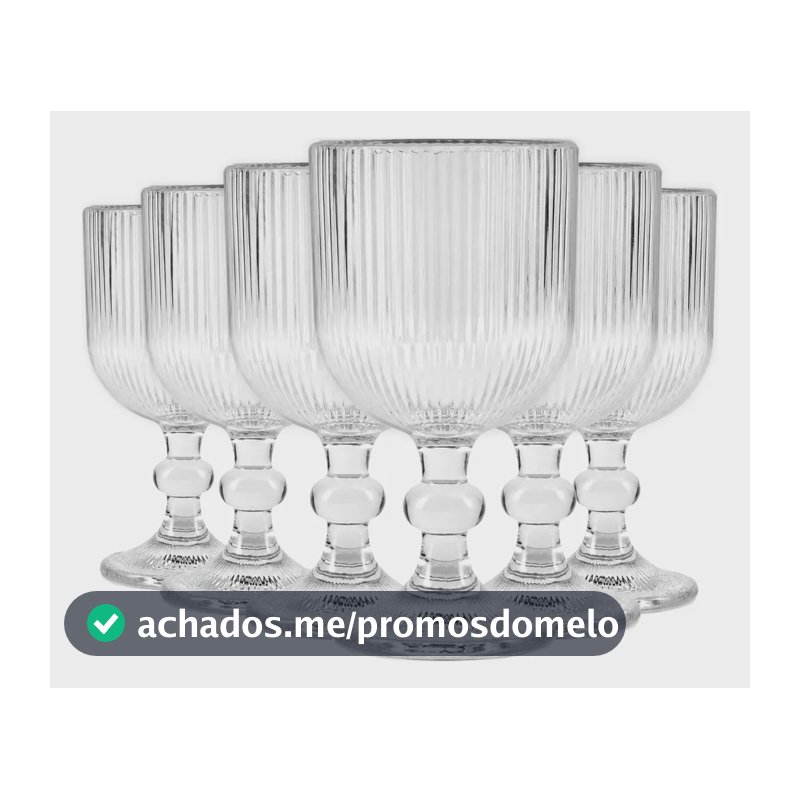 Jogo Com 6 Taças De Vidro Canelado 360ml Drinks Suco Água