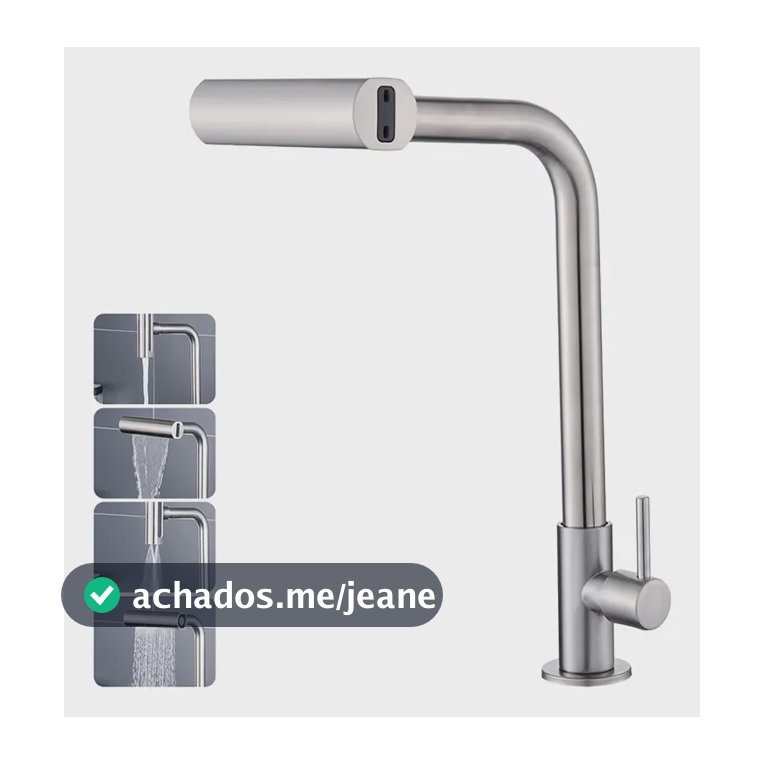 Torneira Cozinha Bancada Inox 304 Água Fria Bica Alta Gourmet 4 Modos De Água Estilo Cascata Torneira Pia Cozinha Moderna, Torneira Flexivel, Torneira De Cozinha Premium Para Cuba