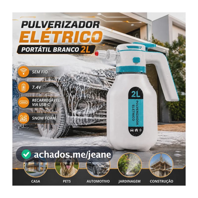 Pulverizador Elétrico Borrifador Portátil Alta Pressão Para Lavagem Automotivo E Limpeza Doméstica Detalhamento Jardim Uso Geral Cor Branco