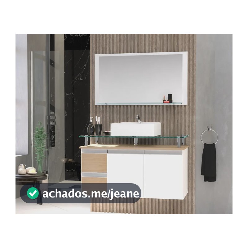 Conjunto Gabinete Banheiro Diamante 80cm com Espelheira, Cuba e tampo de vidro móvel carvalho
