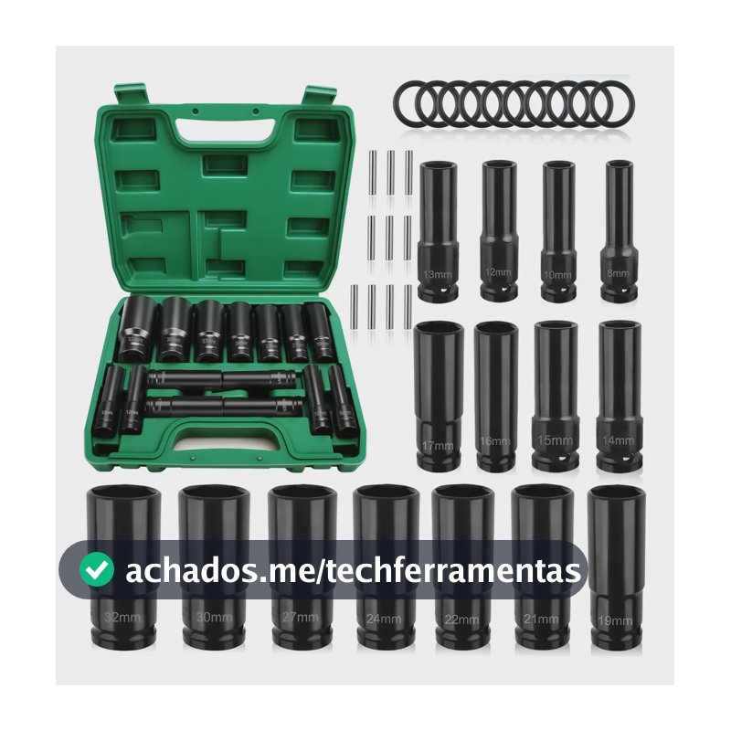 15pcs Jogo De Soquetes E Chaves 1/2 8-32mm - Kit Ferramentas Preto